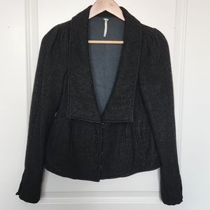 Free People size 4 herringbone gray black wool blend lined jacket coat
